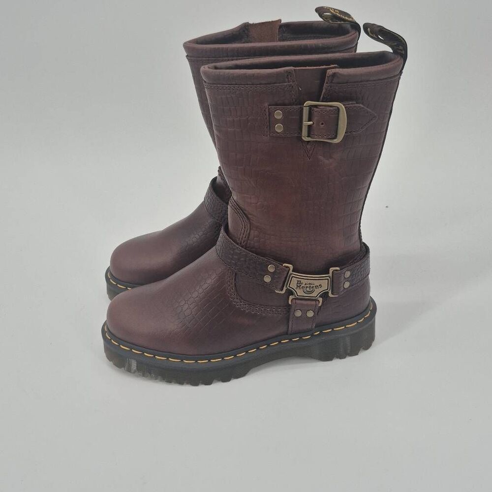 Dr Martens Anistone Hi Tall Pull On Biker Boots Women's Size 8 - Picture 3 of 7